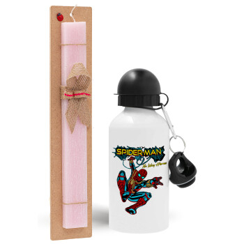 Spiderman no way home, Easter Set, metallic aluminum bottle (500ml) & aromatic flat Easter candle (30cm) (PINK)