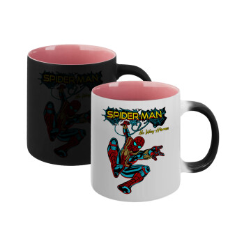 Spiderman no way home, Κούπα Μαγική εσωτερικό ΡΟΖ, κεραμική 330ml που αλλάζει χρώμα με το ζεστό ρόφημα