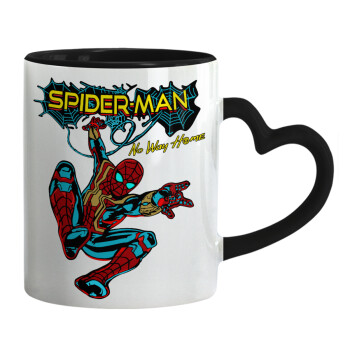 Spiderman no way home, Mug heart black handle, ceramic, 330ml
