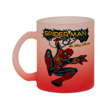 Spiderman no way home, Κούπα γυάλινη δίχρωμη με βάση το κόκκινο ματ, 330ml