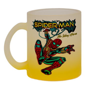 Spiderman no way home, Κούπα γυάλινη δίχρωμη με βάση το κίτρινο ματ, 330ml