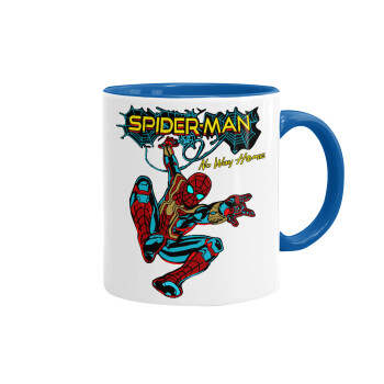 Spiderman no way home, Κούπα χρωματιστή μπλε, κεραμική, 330ml