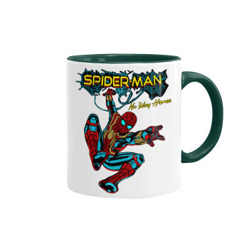 Spiderman no way home, Κούπα χρωματιστή πράσινη, κεραμική, 330ml