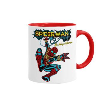 Spiderman no way home, Κούπα χρωματιστή κόκκινη, κεραμική, 330ml
