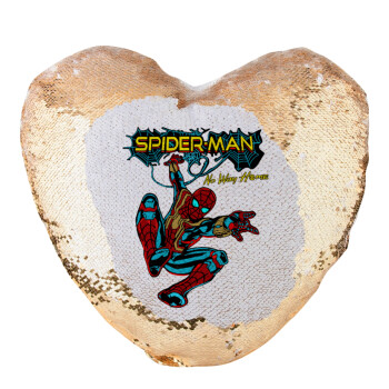Spiderman no way home, Μαξιλάρι καναπέ καρδιά Μαγικό Χρυσό με πούλιες 40x40cm περιέχεται το  γέμισμα