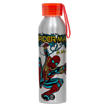 Spiderman no way home, Αλουμινένιο Αθλητικό Μπουκάλι 650ml – Ασημί με Κόκκινο Καπάκι και Λουράκι Σιλικόνης