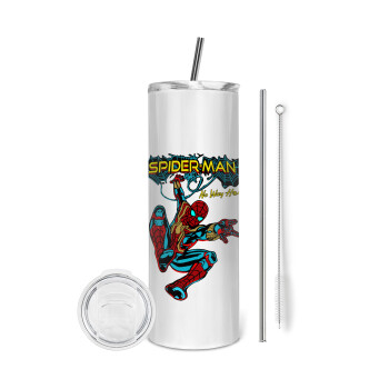 Spiderman no way home, Eco friendly stainless steel tumbler 600ml, with metal straw & cleaning brush