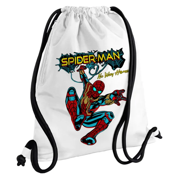 Spiderman no way home — Τσάντα πλάτης πουγκί GYMBAG λευκή, με τσέπη (40x48cm) & χονδρά κορδόνια