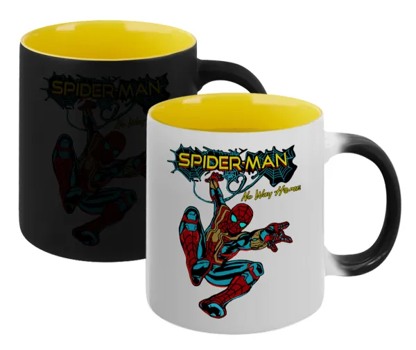 Spiderman no way home — Κούπα Μαγική εσωτερικό κίτρινη, κεραμική 330ml που αλλάζει χρώμα με το ζεστό ρόφημα