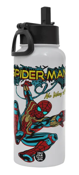 Spiderman no way home — Μεταλλικό παγούρι θερμός Λευκό με καλαμάκι και χερούλι (Stainless steel), διπλού τοιχώματος, 950ml