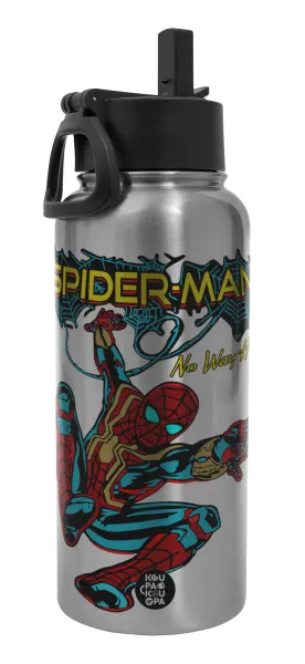 Spiderman no way home — Metal mug thermo Silver with Straw and Spout Lid (Stainless steel), double wall, 950ml