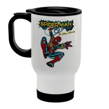 Spiderman no way home, Κούπα ταξιδιού ανοξείδωτη με καπάκι, διπλού τοιχώματος (θερμό) λευκή 450ml