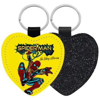 Spiderman no way home, Μπρελόκ PU δερμάτινο glitter καρδιά ΜΑΥΡΟ