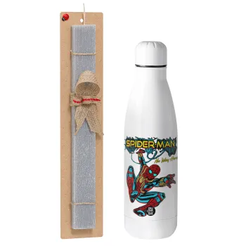 Spiderman no way home, Πασχαλινή Λαμπάδα με μεταλλικό παγούρι θερμός ανοξείδωτο (500ml) & κερί αρωματικό πλακέ (30cm) (ΓΚΡΙ)