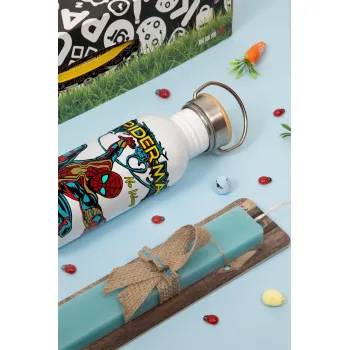 Spiderman no way home, Πασχαλινή Λαμπάδα με παγούρι μεταλλικό (620ml, stainless steel) & κερί αρωματικό πλακέ (30cm) (ΤΙΡΚΟΥΑΖ)