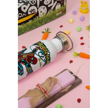 Spiderman no way home, Πασχαλινή Λαμπάδα με παγούρι μεταλλικό (620ml, stainless steel) & κερί αρωματικό πλακέ (30cm) (ΡΟΖ)