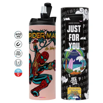 Spiderman no way home, Tumbler ποτήρι θερμό ΡΟΖ από ανοξείδωτο ατσάλι 600ml