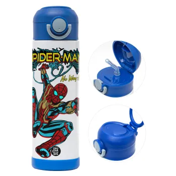 Spiderman no way home, Παιδικό παγούρι θερμό, ανοξείδωτο, με καλαμάκι ασφαλείας, ΜΠΛΕ (500ml)