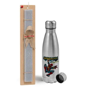 Spiderman no way home, Easter Set, metallic Inox water bottle (750ml) & aromatic flat Easter candle (30cm) (GRAY)