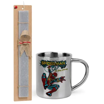 Spiderman no way home, Πασχαλινή Λαμπάδα με μεταλλική κούπα θερμό (300ml) & κερί αρωματικό πλακέ (30cm) (ΓΚΡΙ)