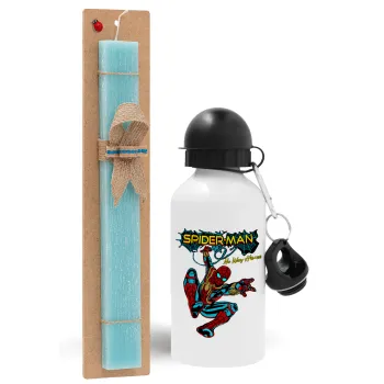 Spiderman no way home, Easter Set, metallic aluminum water bottle (500ml) & scented flat candle (30cm) (TURQUOISE)