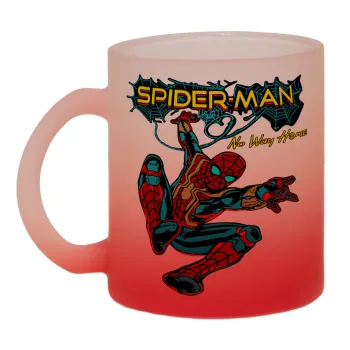 Spiderman no way home, Κούπα γυάλινη δίχρωμη με βάση το κόκκινο ματ, 330ml