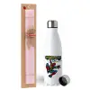 Easter Set, metallic stainless steel water bottle (750ml) & scented flat Easter candle (30cm) (PINK)