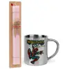 Easter Set, metallic thermal cup (300ml) & aromatic flat Easter candle (30cm) (PINK)