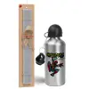 Easter Set, metallic silver aluminum water bottle (500ml) & aromatic flat Easter candle (30cm) (GRAY)