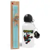 Easter Set, metallic aluminum water bottle (500ml) & scented flat candle (30cm) (TURQUOISE)