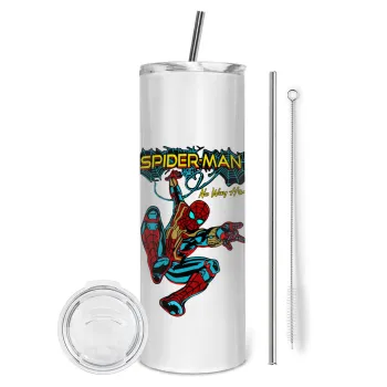 Spiderman no way home, Tumbler ποτήρι θερμό από ανοξείδωτο ατσάλι 600ml, με μεταλλικό καλαμάκι & βούρτσα καθαρισμού