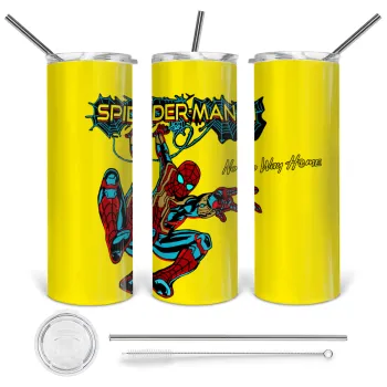Spiderman no way home, Tumbler ποτήρι θερμό από ανοξείδωτο ατσάλι 600ml, με μεταλλικό καλαμάκι & βούρτσα καθαρισμού