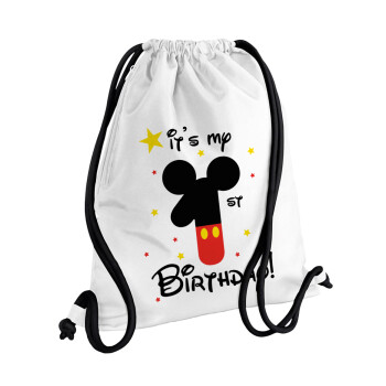 Disney look (Number) Birthday, Τσάντα πλάτης πουγκί GYMBAG λευκή, με τσέπη (40x48cm) & χονδρά κορδόνια