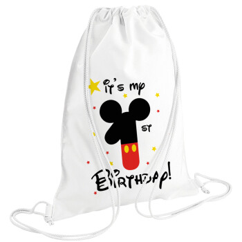 Disney look (Number) Birthday, Τσάντα πλάτης πουγκί GYMBAG λευκή (28x40cm)