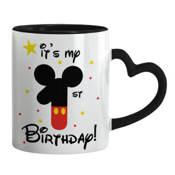 Disney look (Number) Birthday, Mug heart black handle, ceramic, 330ml