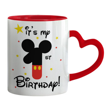 Disney look (Number) Birthday, Κούπα καρδιά χερούλι κόκκινη, κεραμική, 330ml