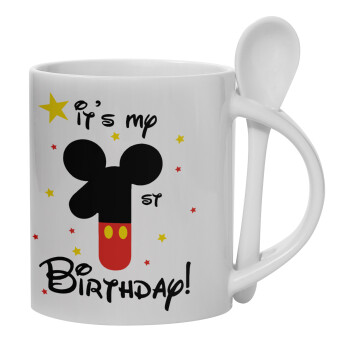 Disney look (Number) Birthday, Ceramic coffee mug with Spoon, 330ml (1pcs)