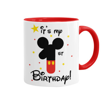 Disney look (Number) Birthday, Κούπα χρωματιστή κόκκινη, κεραμική, 330ml