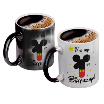 Disney look (Number) Birthday, Color changing magic Mug, ceramic, 330ml when adding hot liquid inside, the black colour desappears (1 pcs)