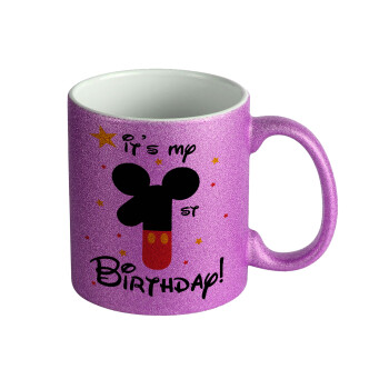 Disney look (Number) Birthday, Κούπα Μωβ Glitter που γυαλίζει, κεραμική, 330ml