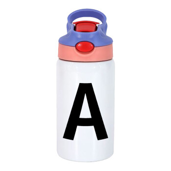 Μονόγραμμα , Children's hot water bottle, stainless steel, with safety straw, pink/purple (350ml)