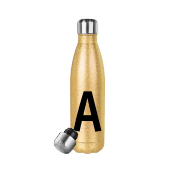 Μονόγραμμα , Glitter gold stainless steel thermos bottle, double-walled, 500ml