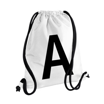 Μονόγραμμα , Τσάντα πλάτης πουγκί GYMBAG λευκή, με τσέπη (40x48cm) & χονδρά κορδόνια