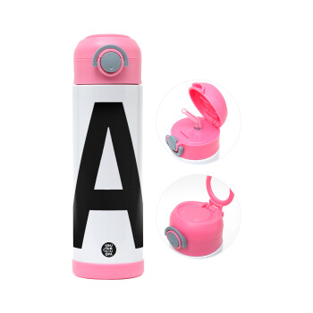Μονόγραμμα , Children's hot water bottle, stainless steel, with safety straw, PINK (500ml)