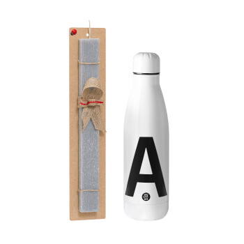 Μονόγραμμα , Easter Set, metallic stainless thermos bottle (500ml) & scented flat Easter candle (30cm) (GRAY)