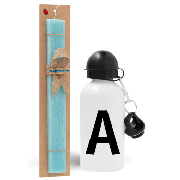 Μονόγραμμα , Easter Set, metallic aluminum water bottle (500ml) & scented flat candle (30cm) (TURQUOISE)