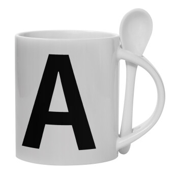 Μονόγραμμα , Ceramic coffee mug with Spoon, 330ml (1pcs)