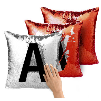 Μονόγραμμα , Μαξιλάρι καναπέ Μαγικό Κόκκινο με πούλιες 40x40cm περιέχεται το γέμισμα