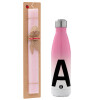 Easter Set, Metallic pink/white (Stainless steel) thermos, double-walled, 500ml & aromatic flat Easter candle (30cm) (PINK)