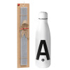 Easter Set, metallic stainless thermos bottle (500ml) & scented flat Easter candle (30cm) (GRAY)